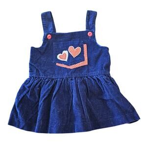 Vintage 1990s Girls Sz 3T Corduroy Jumper Blue w/ Red Heart Applique